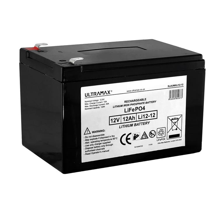 Ultramax LiFePO4 akku 12V 12Ah. IP65. Paino: 1,7kg.