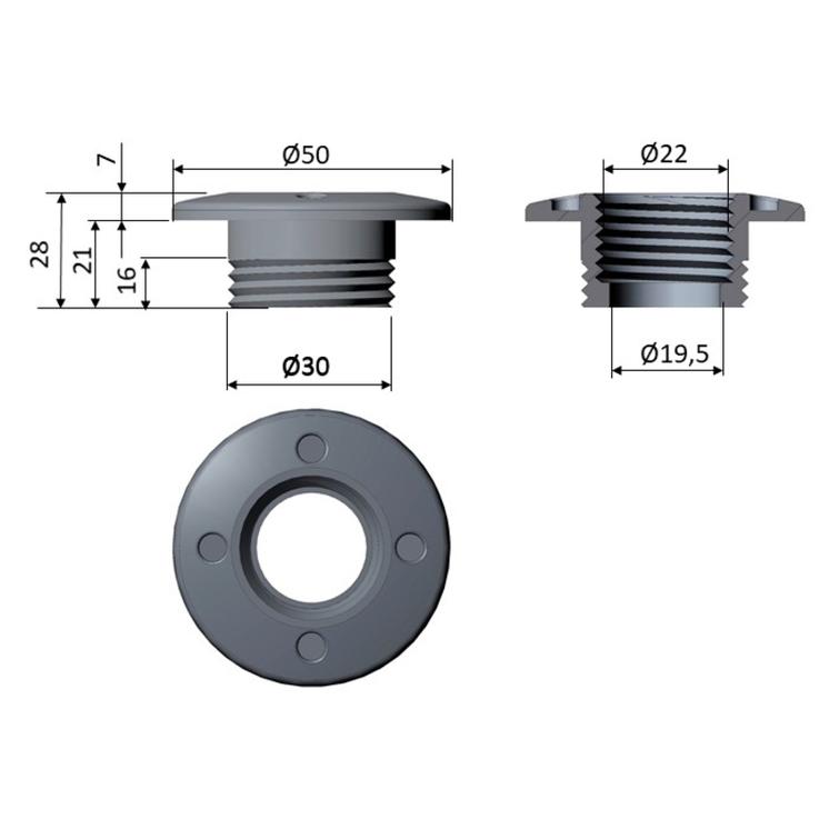 Läpivienti Terhi veneisiin korkeus 28 mm