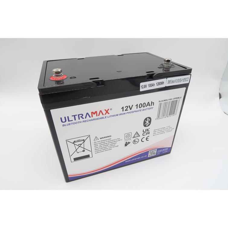 Ultramax LiFePO4 akku 12V 100Ah, bluetooth yhteys, IP65. Paino: 10,5 kg