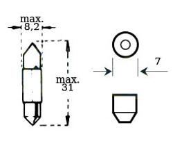 Lamppu 6v 3w S7 Pituus 31mm