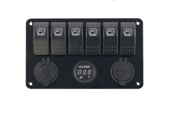 Katkaisinpaneeli 6 kytkint&auml; + tup.syt + USB + j&auml;nniten&auml;ytt&ouml;