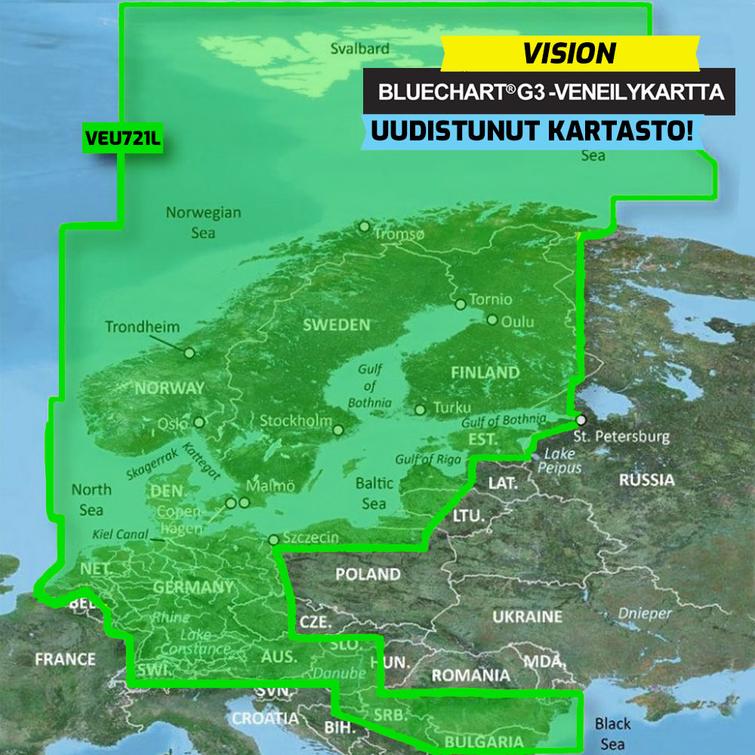 Bluechart g3 Vision Pohjois-Euroopan veisistökartta micro-SD/SD-kortilla (VEU721L)