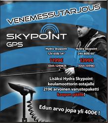 Hydra Skypoint GPS 24V keulasähkömoottori, työntövoima 80lbs, rikipituus 60". Sopii suola/makeaan veteen. Väri: Musta