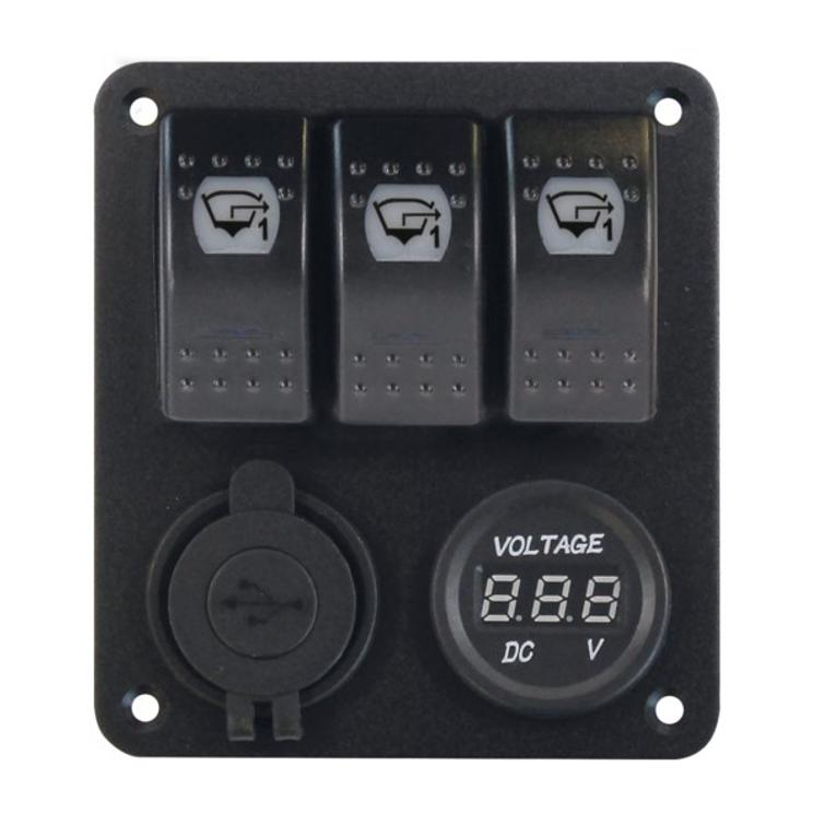 Katkaisinpaneeli 3 kytkint&auml; + tup.syt + j&auml;nniten&auml;ytt&ouml;