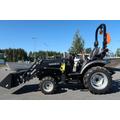 26 9+9 XL 4wd musta pientraktori etukuormaajalla ja sorakauhalla