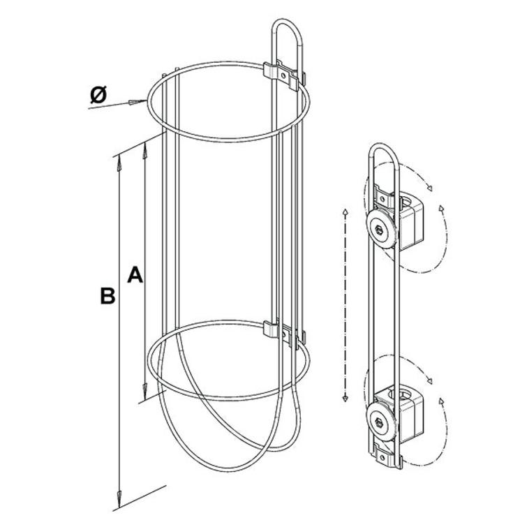 Nawa lepuuttakakori 215 mm sarja, sisältää kaidekiinnikesarjat 25mm kaideputkelle