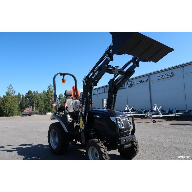 Solis 26 9+9 XL 4wd musta pientraktori etukuormaajalla ja sorakauhalla