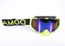 Amoq Aster Vent+ snowmobile goggles black-HiVis blue mirror lens