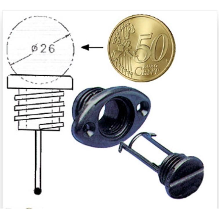 Tyhjennystulppa muovia, kumitiiviste. valkoinen / 2:lla ruuvilla kiinnitys