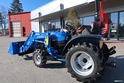 20 4wd 6+2 sininen pientraktori etukuormaajalla ja sorakauhalla