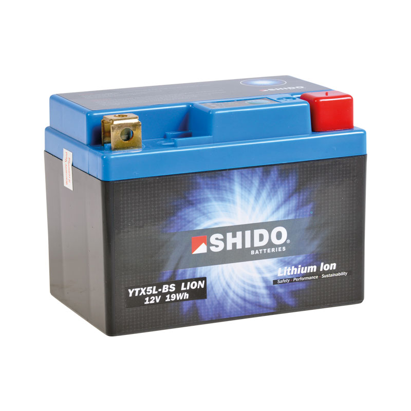 SHIDO LTX5L-BS 12V 1.6AH LITHIUM battery for motorcycle, mécaboite